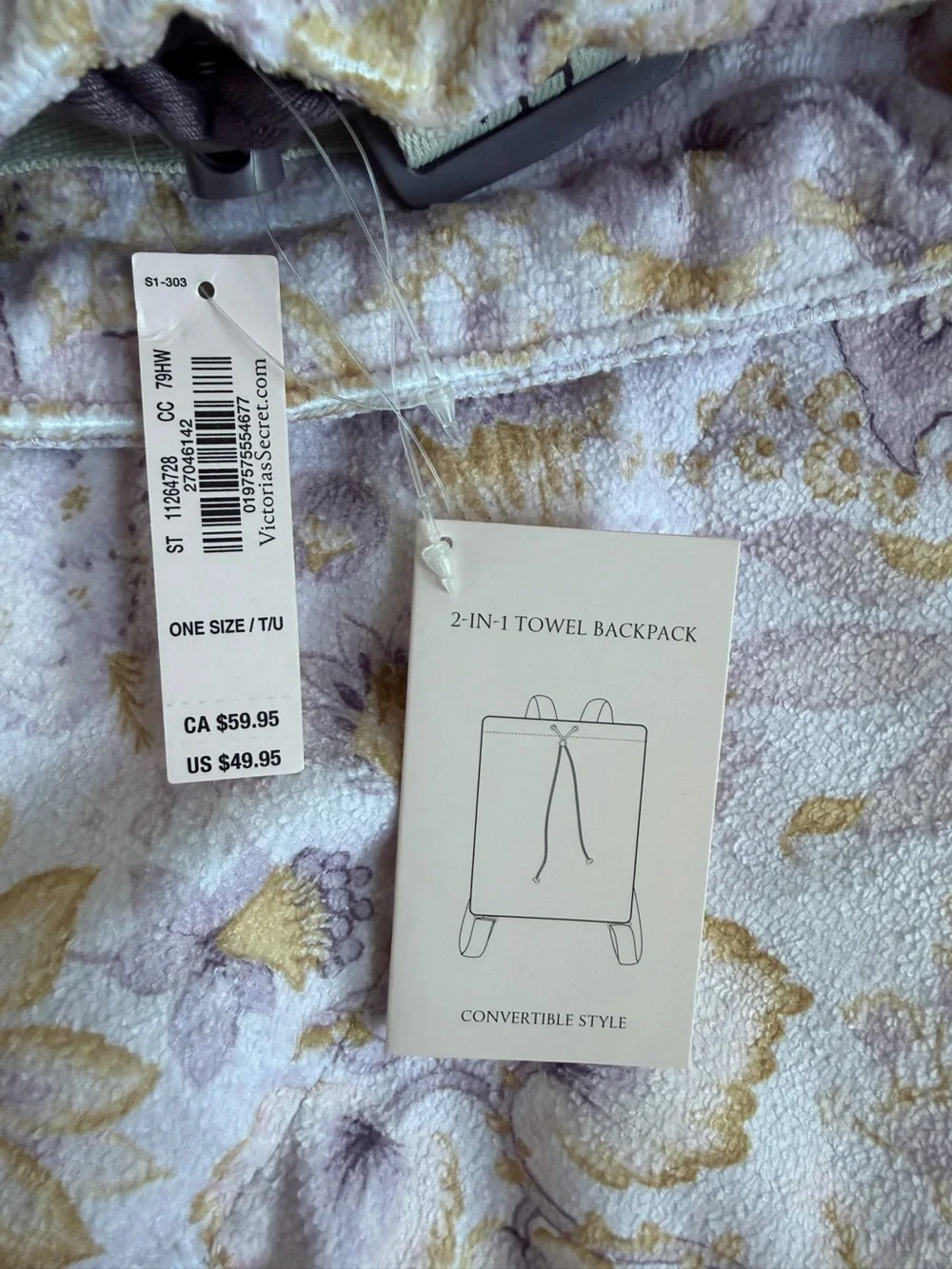 Victoria's Secret Lavender Floral Beach Towel with Backpack Straps